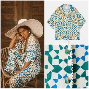 Studio Print Shirt w/ Jewel Geode Buttons